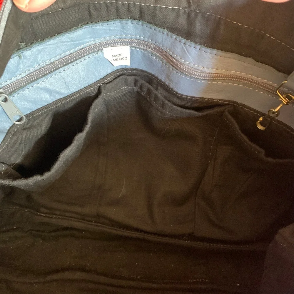 Vintage Blue Gray Leather Messenger Laptop Bag Briefcase‎ Made in Mexico 19in
